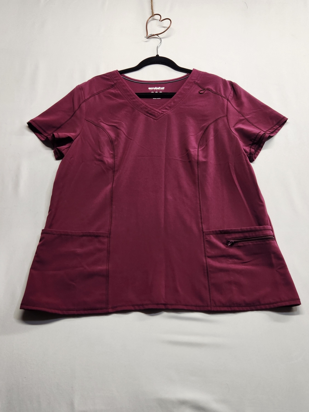 ⭐️Scrubstar Premium Burgundy Wine V-Neck Performance Scrub Top XL 